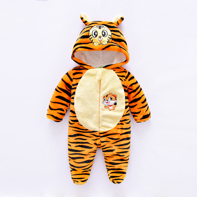 Baby onesie with tiger design on a white background
