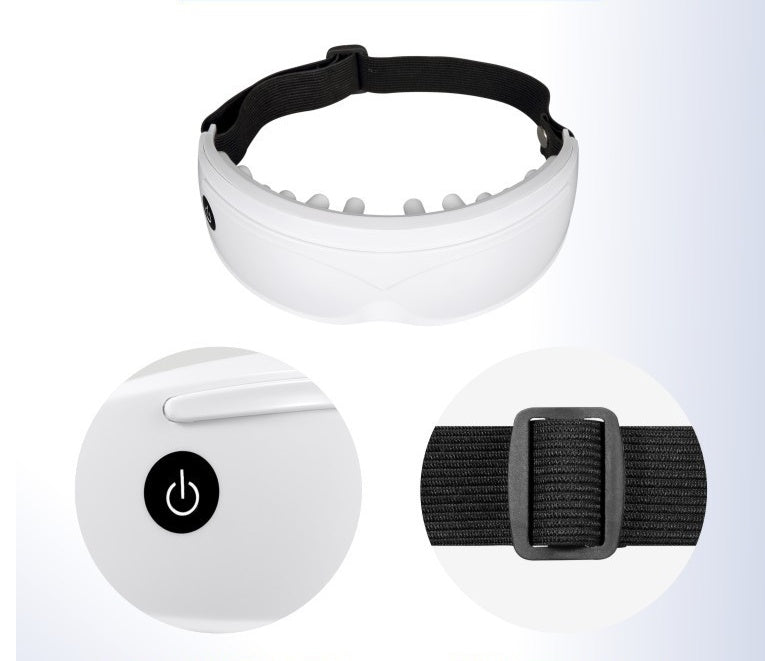 White electronic device with black strap and button on a white background