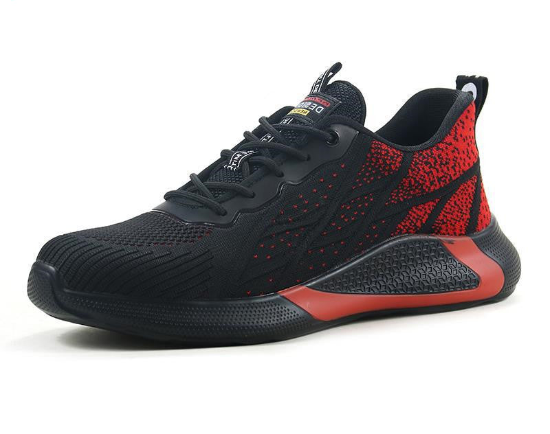 Black and red athletic safety shoe on a white background