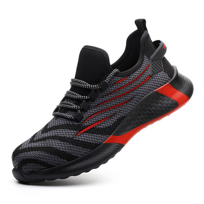 Black and red safety sneaker on a white background