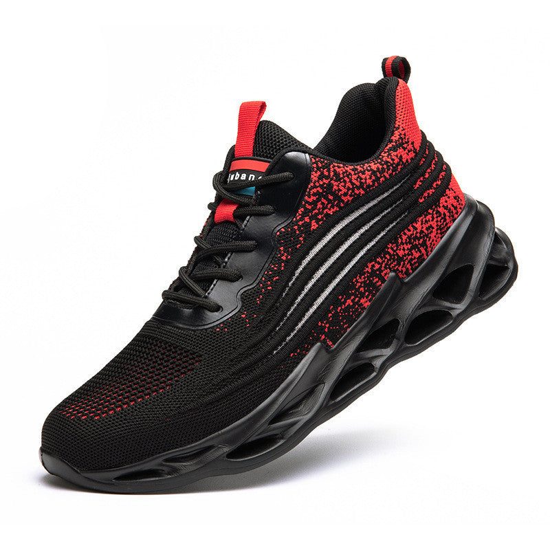 Black and red athletic safety shoe on a white background