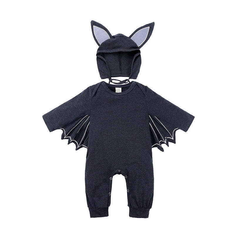 Children's bat costume with ears and wings on a white background