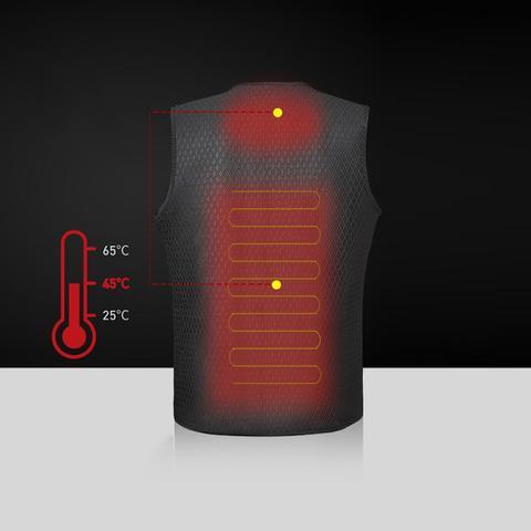 Heated vest with temperature indicator on a black background
