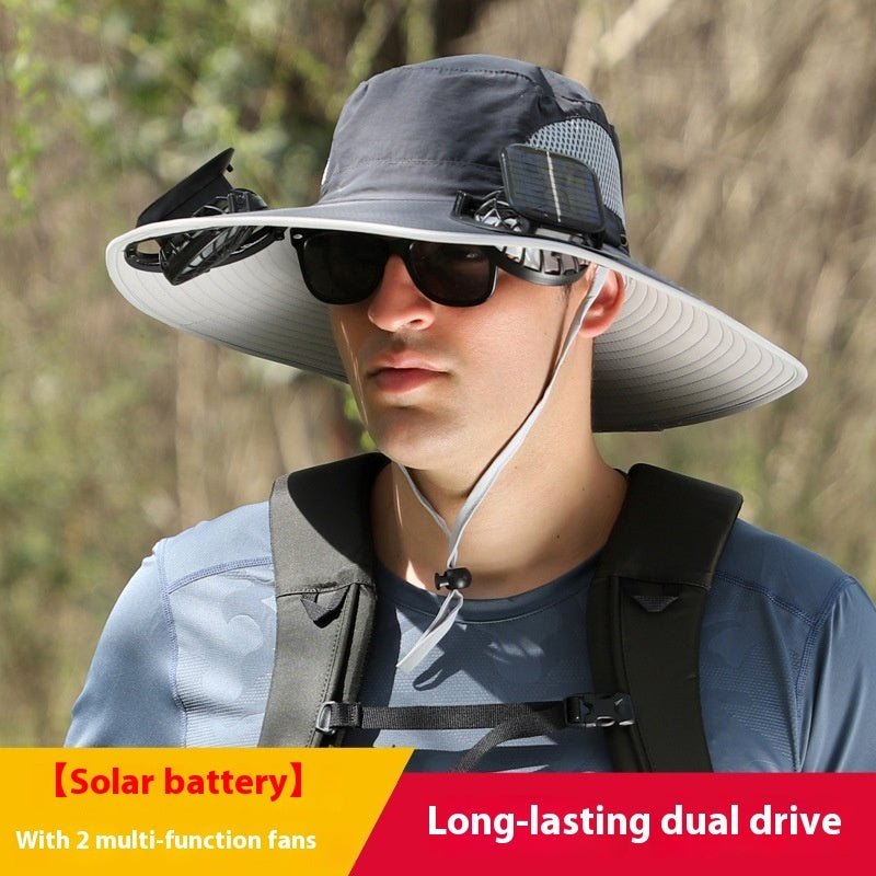 Solar-Powered Outdoor Hat with Cooling Fan & USB – Wide Brim Adjustable Sun Hat - AccessoriesLifes