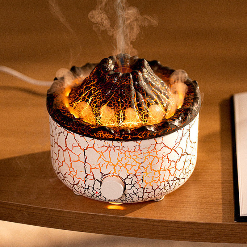 Decorative lamp with cracked design and glowing interior on a wooden surface