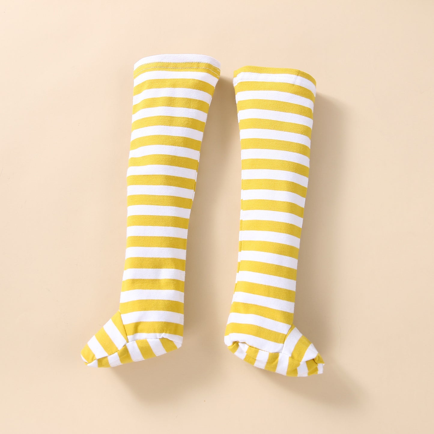 Yellow and white striped baby socks