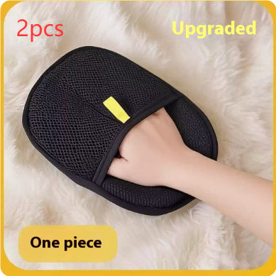Black mesh slipper with yellow label on a white fluffy surface, labeled '2pcs Upgraded One piece'.