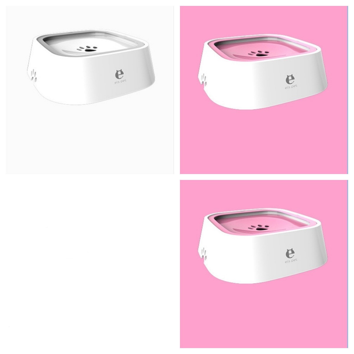 White pet water fountain with paw design on a pink background
