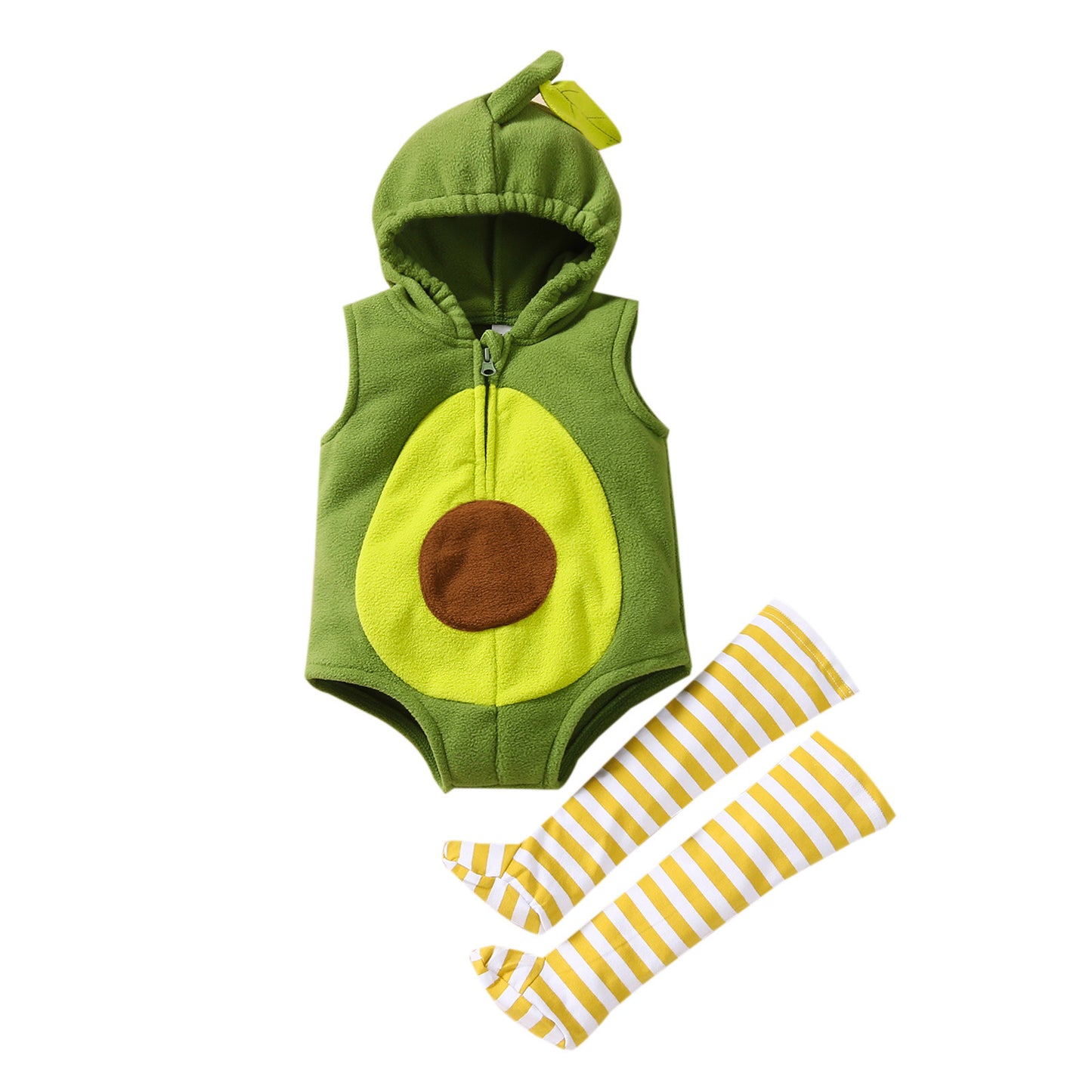 Baby avocado romper with striped socks