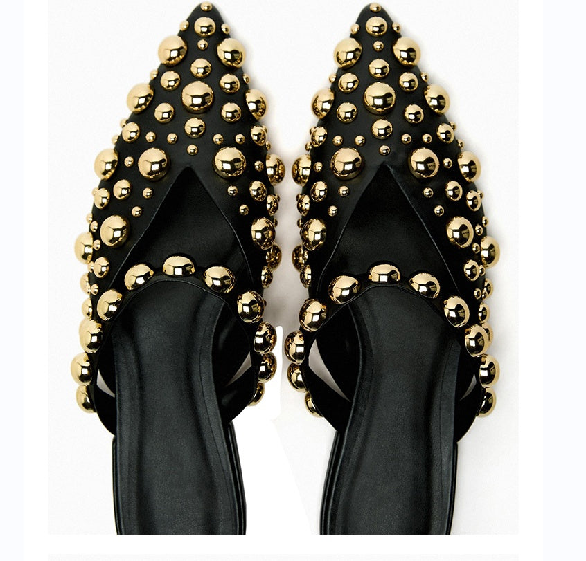 Luxury Rivet Pointed Toe Sandals – Flat Elegant Slip-Ons - AccessoriesLifes