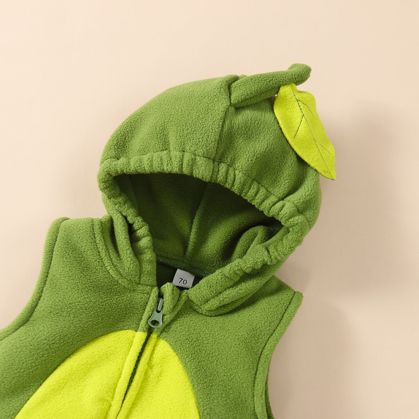 Hooded baby avocado romper with leaf detail