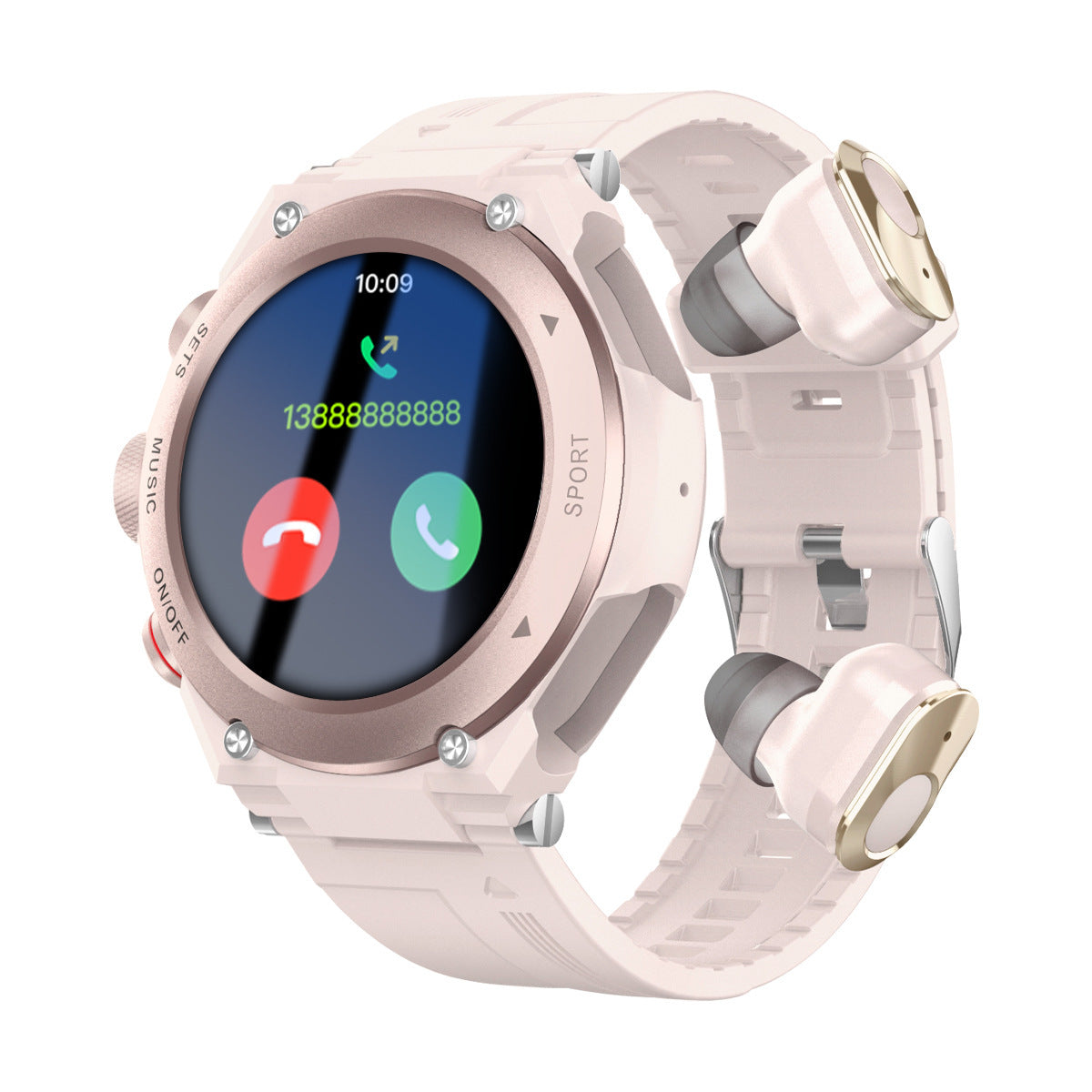 Smartwatch with a pink strap on a white background