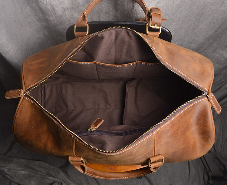 Vintage Crazy Horse Leather Travel Duffle Bag – Handmade Luxury Weekender for Men"