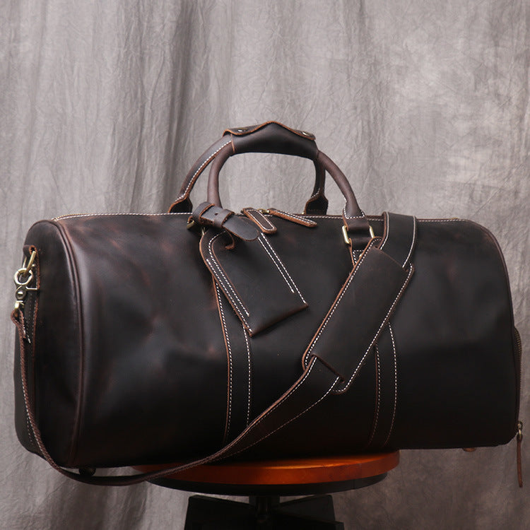 Vintage Crazy Horse Leather Travel Duffle Bag – Handmade Luxury Weekender for Men"