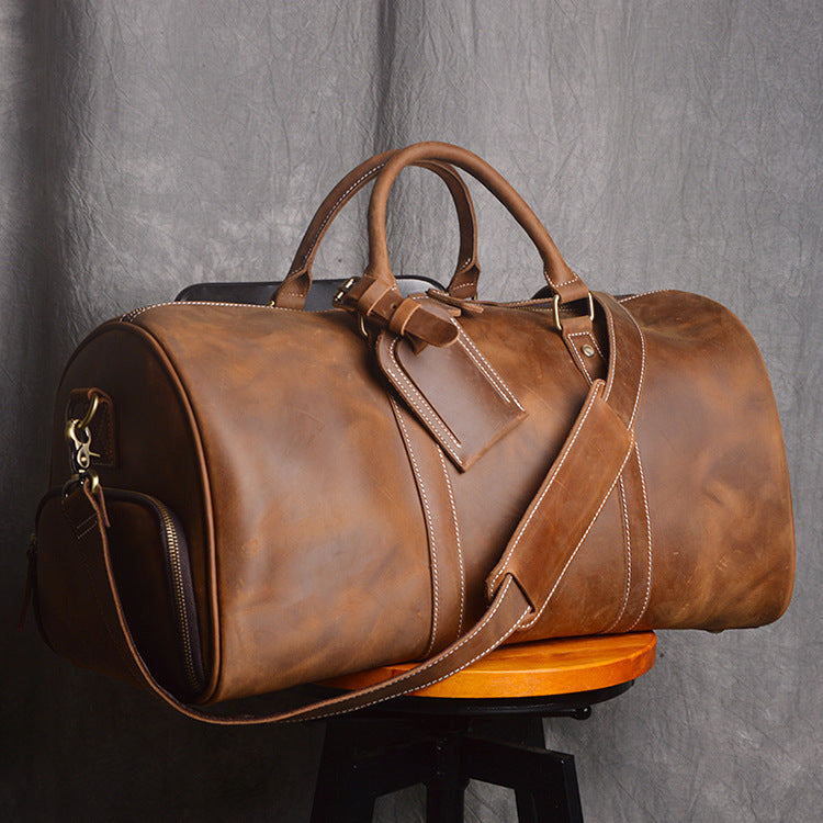 Vintage Crazy Horse Leather Travel Duffle Bag – Handmade Luxury Weekender for Men"