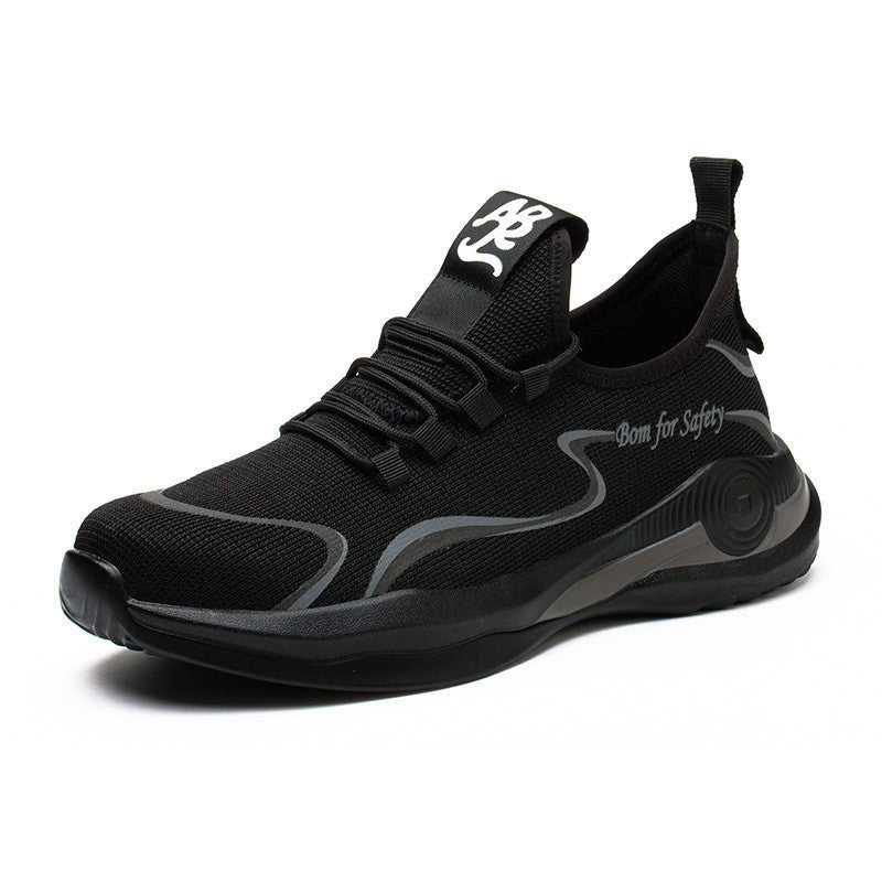 Black safety shoe with gray accents on a white background