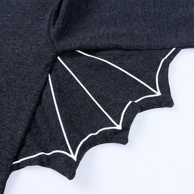 Black hoodie with white bat wing design on a mannequin