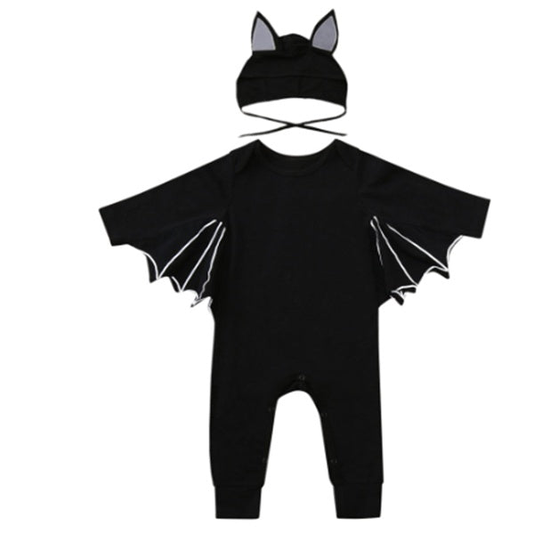 Black baby romper with bat wings and ears on a white background