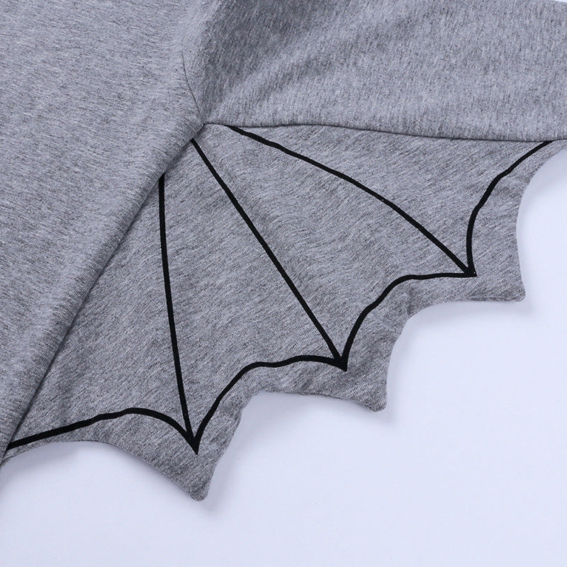 Gray fabric with black bat wing design on a white background
