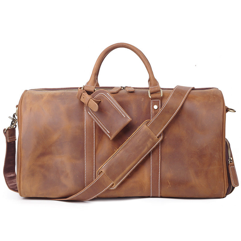 Vintage Crazy Horse Leather Travel Duffle Bag – Handmade Luxury Weekender for Men"