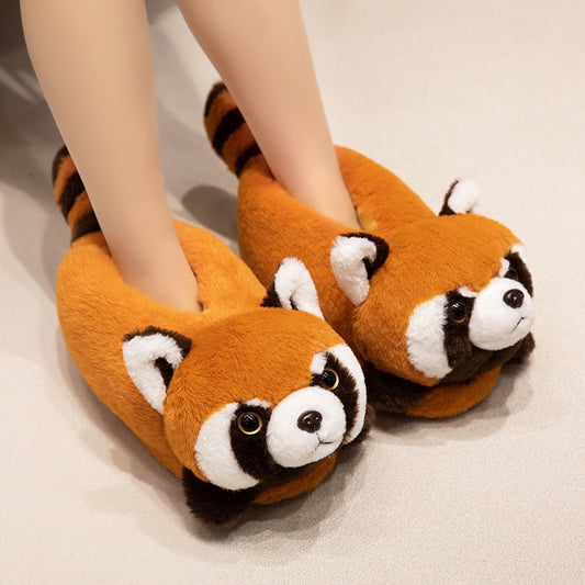 Cute fox and raccoon animal slippers - soft cotton home shoes
