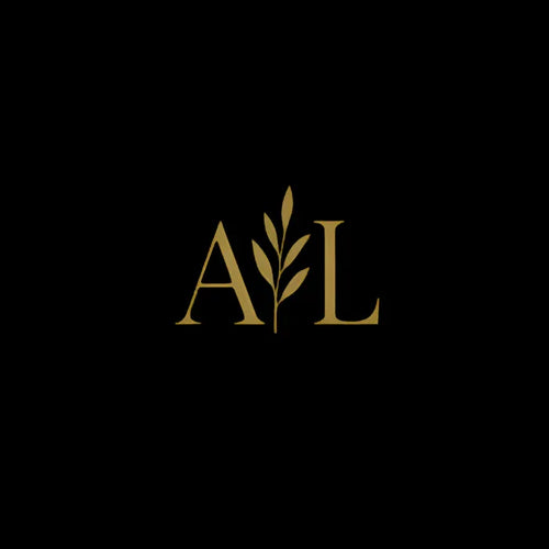 AccessoriesLifes monogram logo Gold 'A' and 'L' and leaf on black background