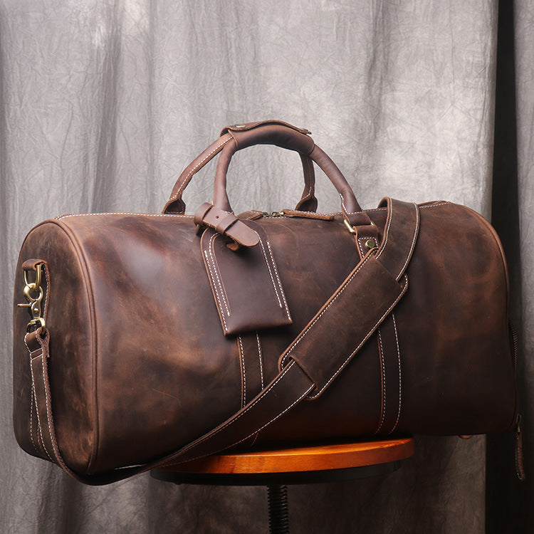 Vintage Crazy Horse Leather Travel Duffle Bag – Handmade Luxury Weekender for Men"