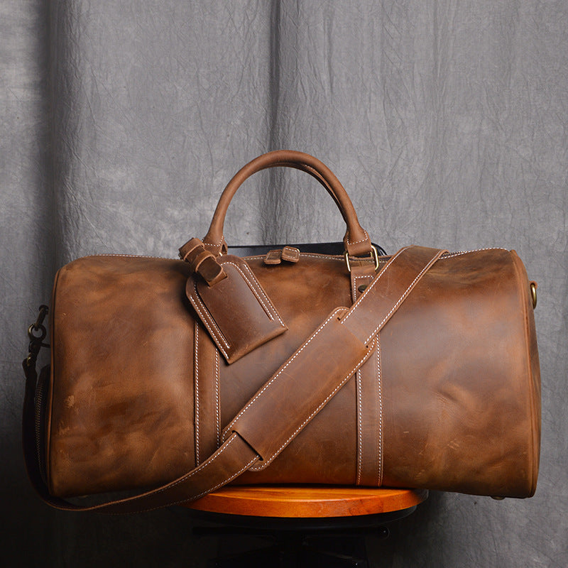Vintage Crazy Horse Leather Travel Duffle Bag – Handmade Luxury Weekender for Men"