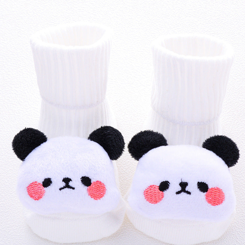 White socks with panda face design on a white background