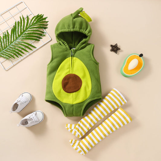 Adorable Baby Avocado Costume Romper with Striped Socks – Cute Infant Outfit for Photoshoots & Gifts - baby clothing - AccessoriesLifes