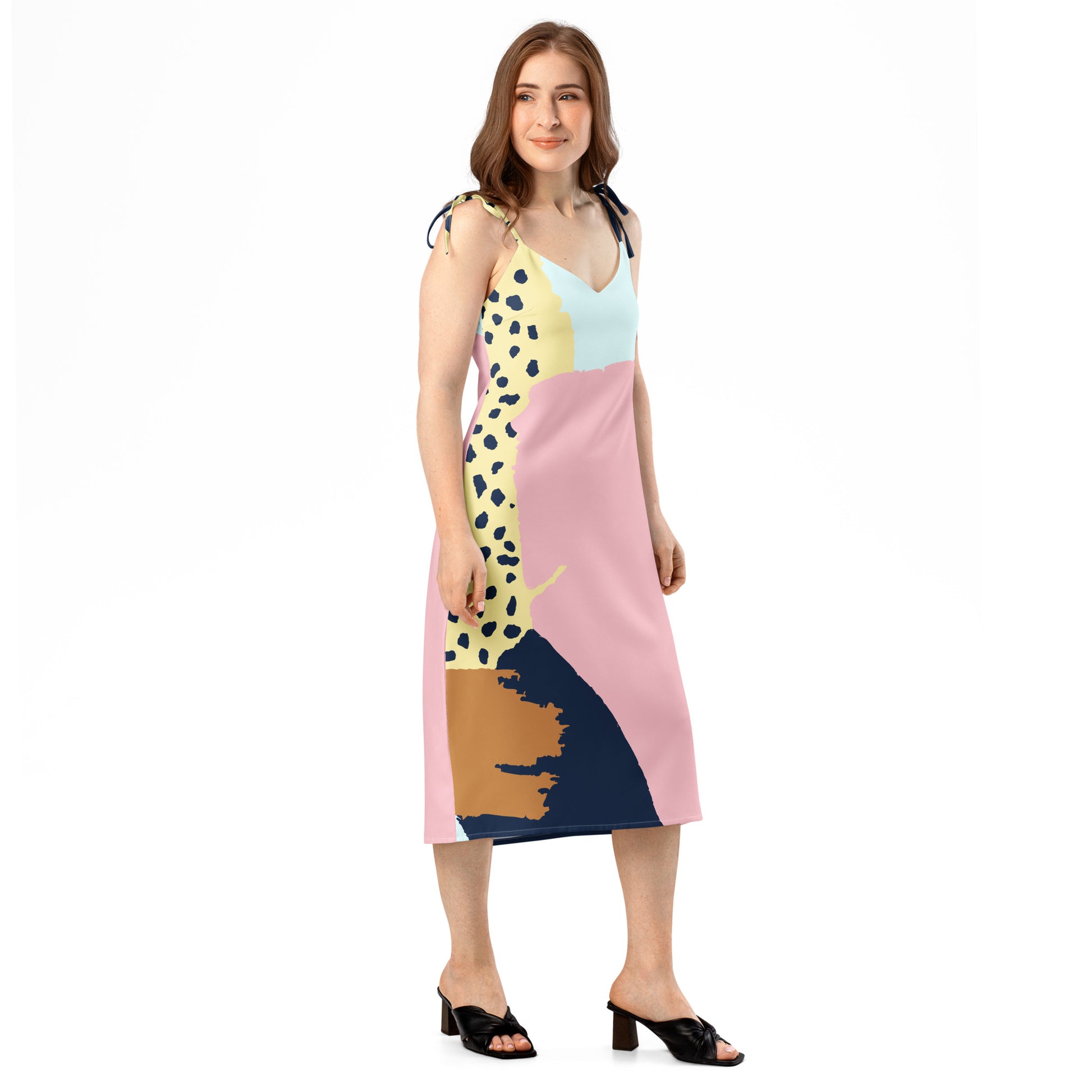 Flowy tie-strap midi dress - right front angle
