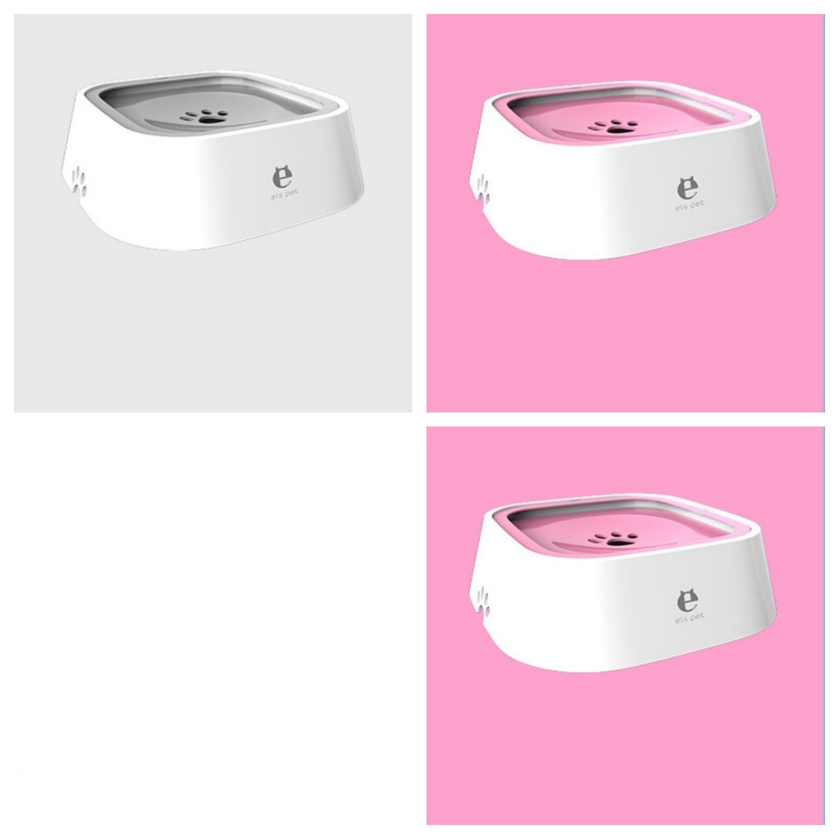 White pet water fountain with paw design on a pink background