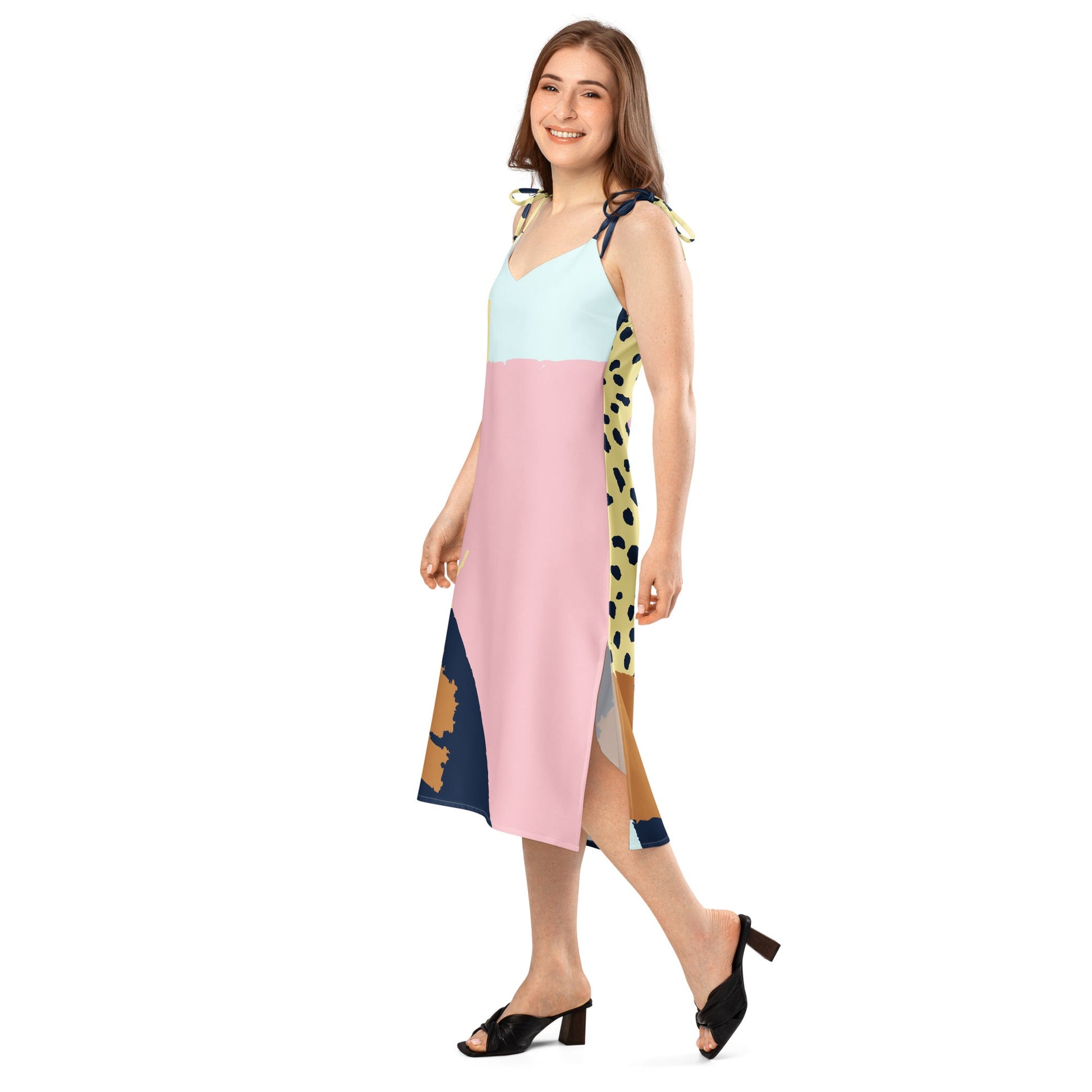 Flowy Tie - Strap Midi Dress with Built - in Bra - Dresses - AccessoriesLifes