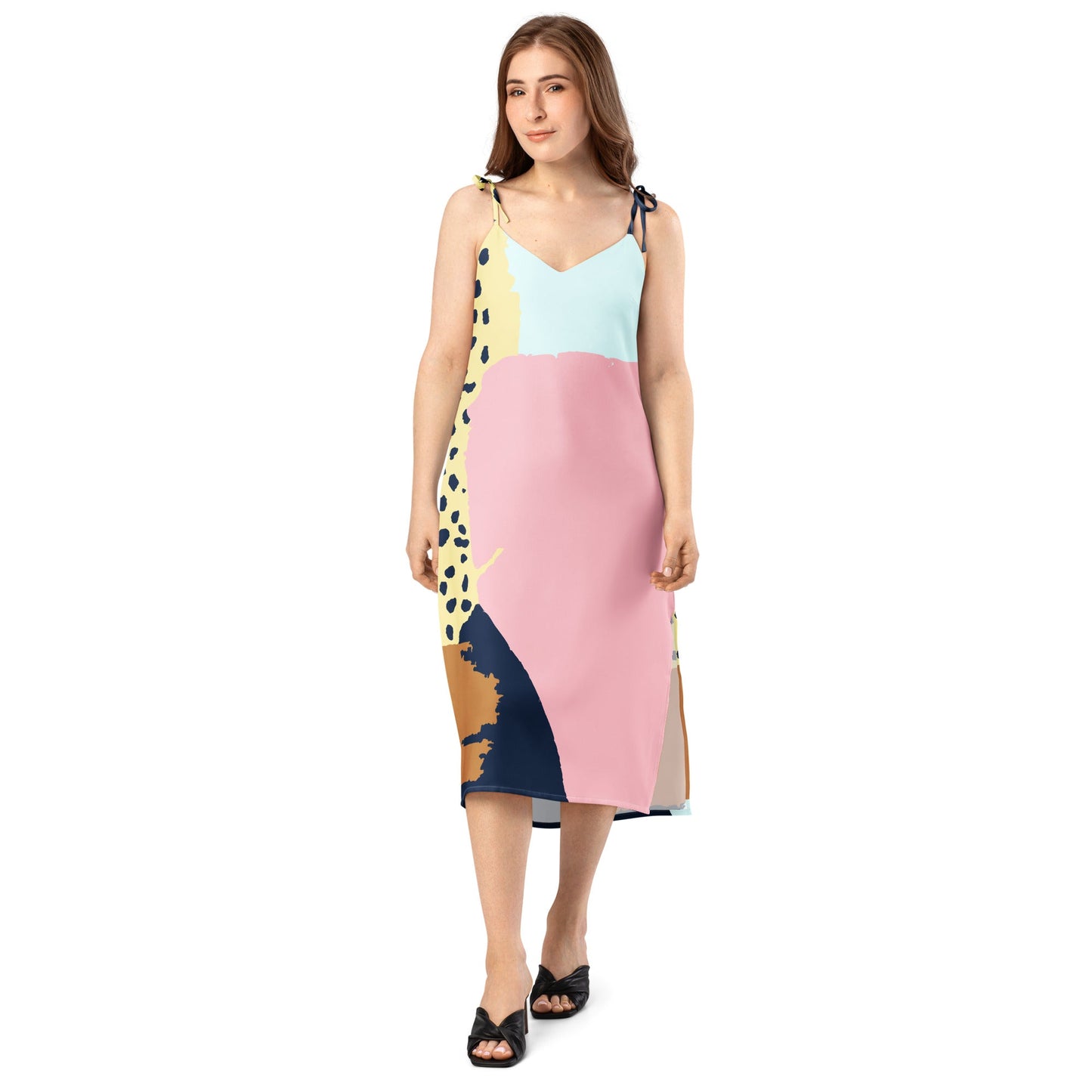 Flowy Tie - Strap Midi Dress with Built - in Bra - Dresses - AccessoriesLifes