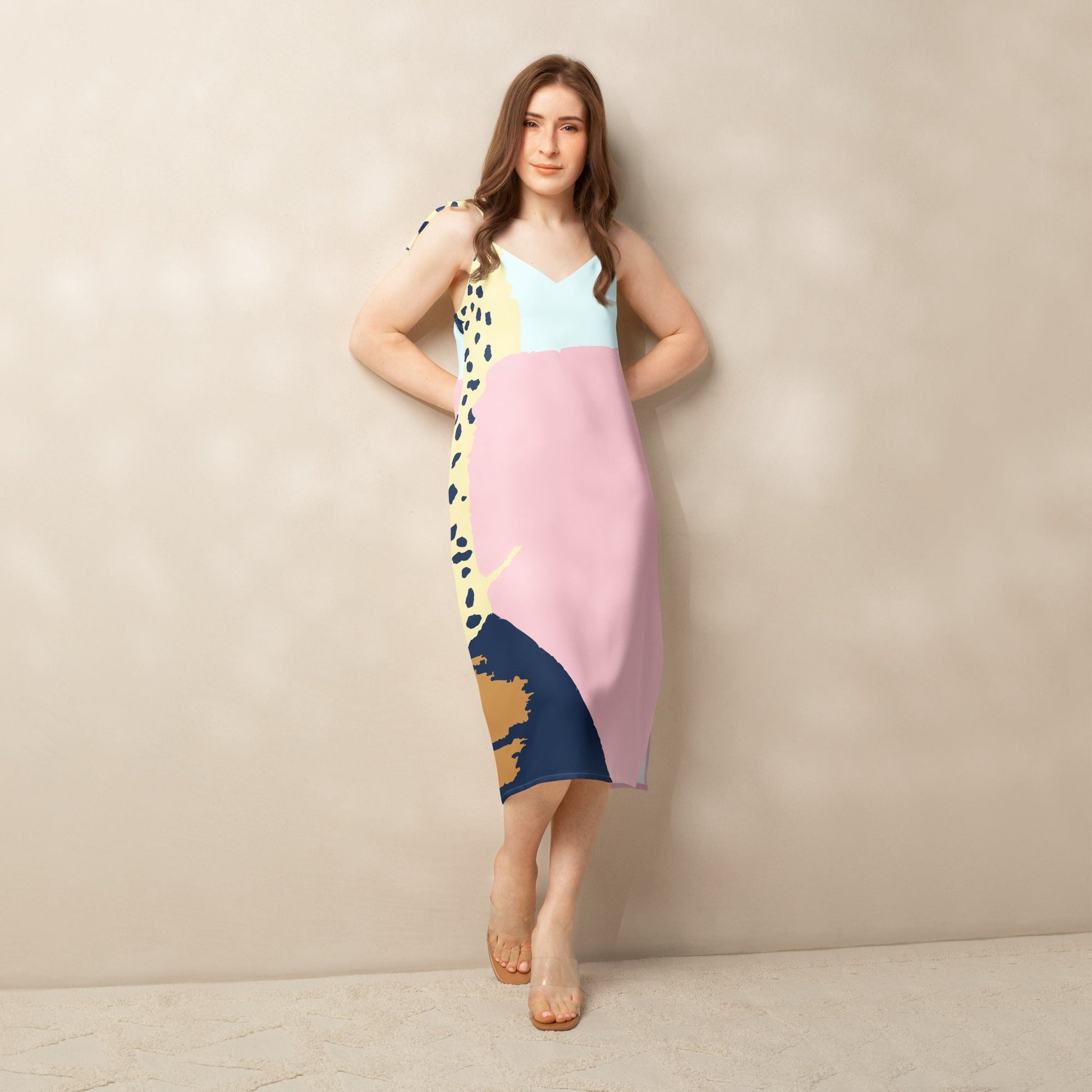 Flowy Tie - Strap Midi Dress with Built - in Bra - Dresses - AccessoriesLifes