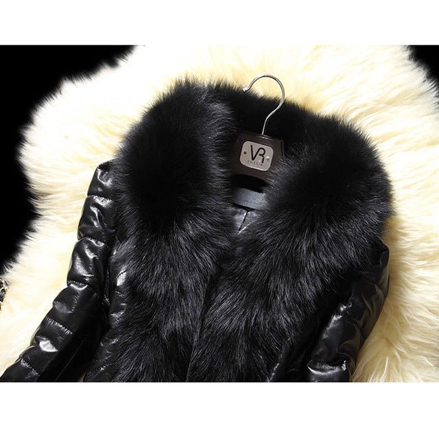 Luxe Faux Fur Collar Leather Jacket – Women's Oversized PU Coat - Activewear - AccessoriesLifes