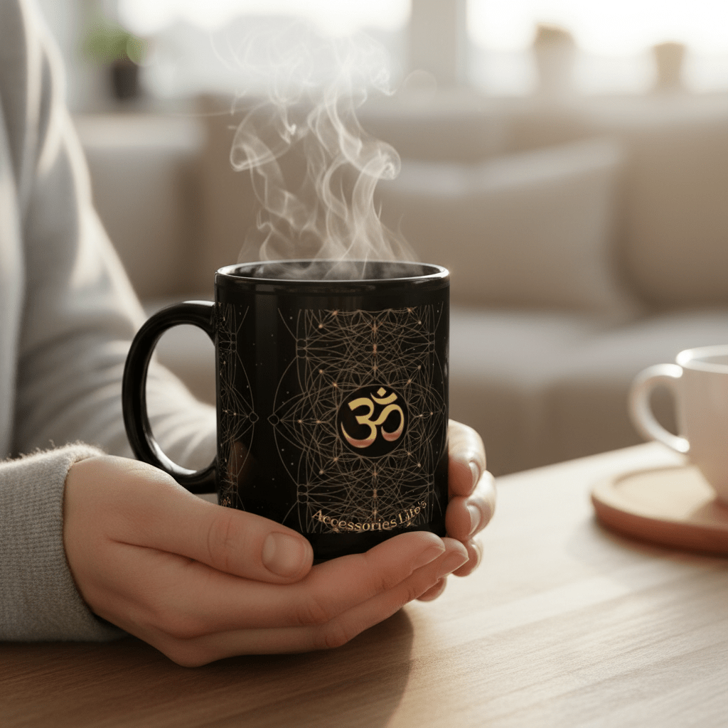 OM Sacred Geometry Mug - Black Glossy - Mugs - AccessoriesLifes