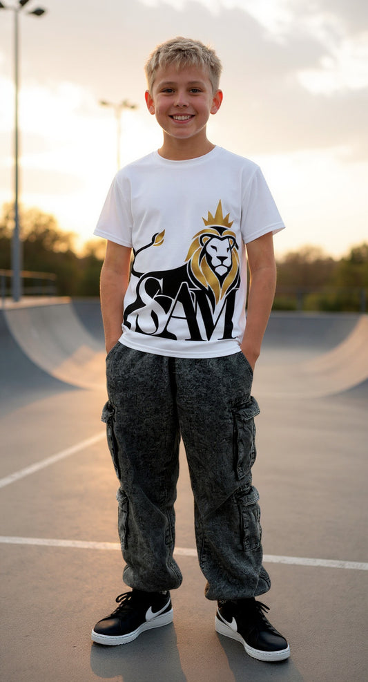 SAMORA premium cotton crew neck t-shirt for youth in white - front view

